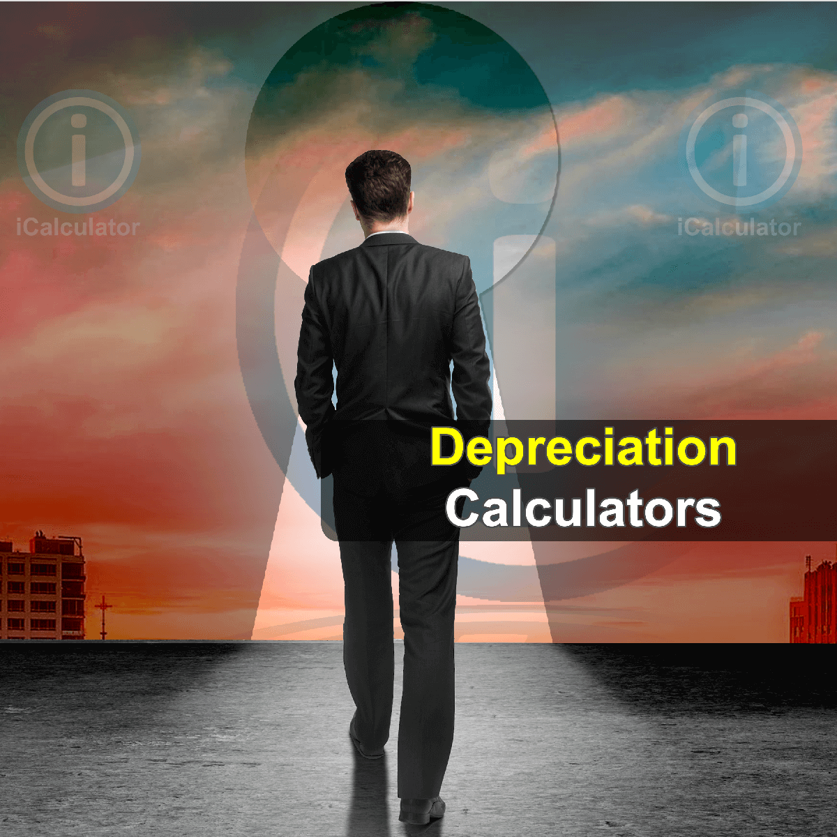 Depreciation Calculators. This image shows a an individual considering the merits of an a long term asset purchase using the depreciation calculators provided by iCalculator. 