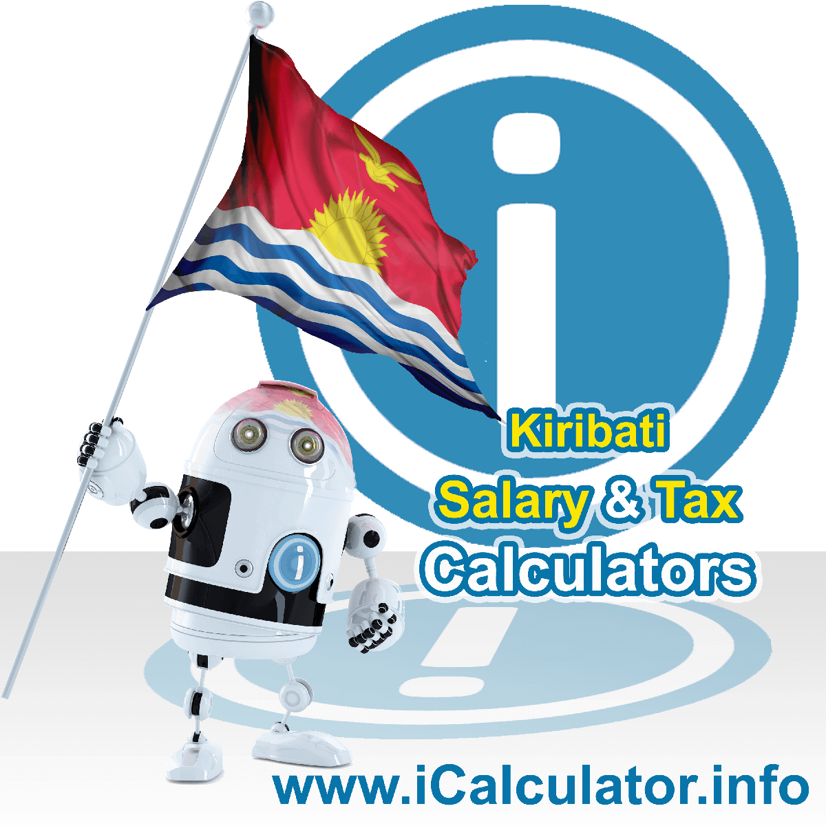 Kiribati Wage Calculator. This image shows the Kiribati flag and information relating to the tax formula for the Kiribati Tax Calculator