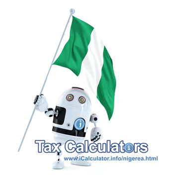 Nigeria Salary Calculator. This image shows the Nigeriaese flag and information relating to the tax formula for the Nigeria Tax Calculator