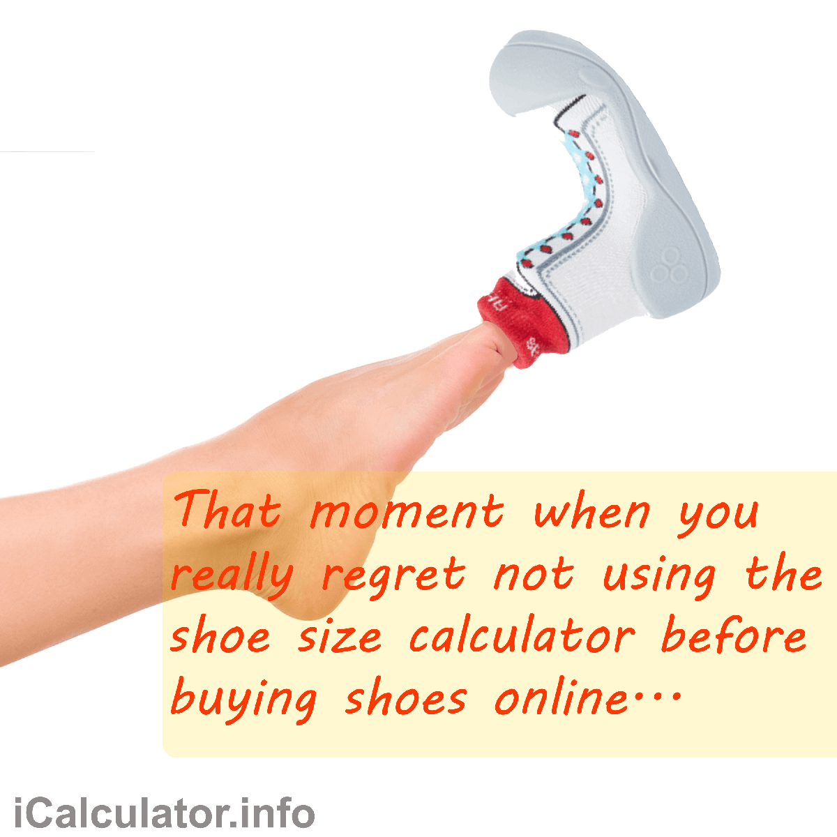 UK to US Shoe Size Calculator. This image shows the calamity of ordering shoes online without first checking the corresponding UK, US and Euro shoe size calculator to ensure that your new shoes and trainers fit correctly.